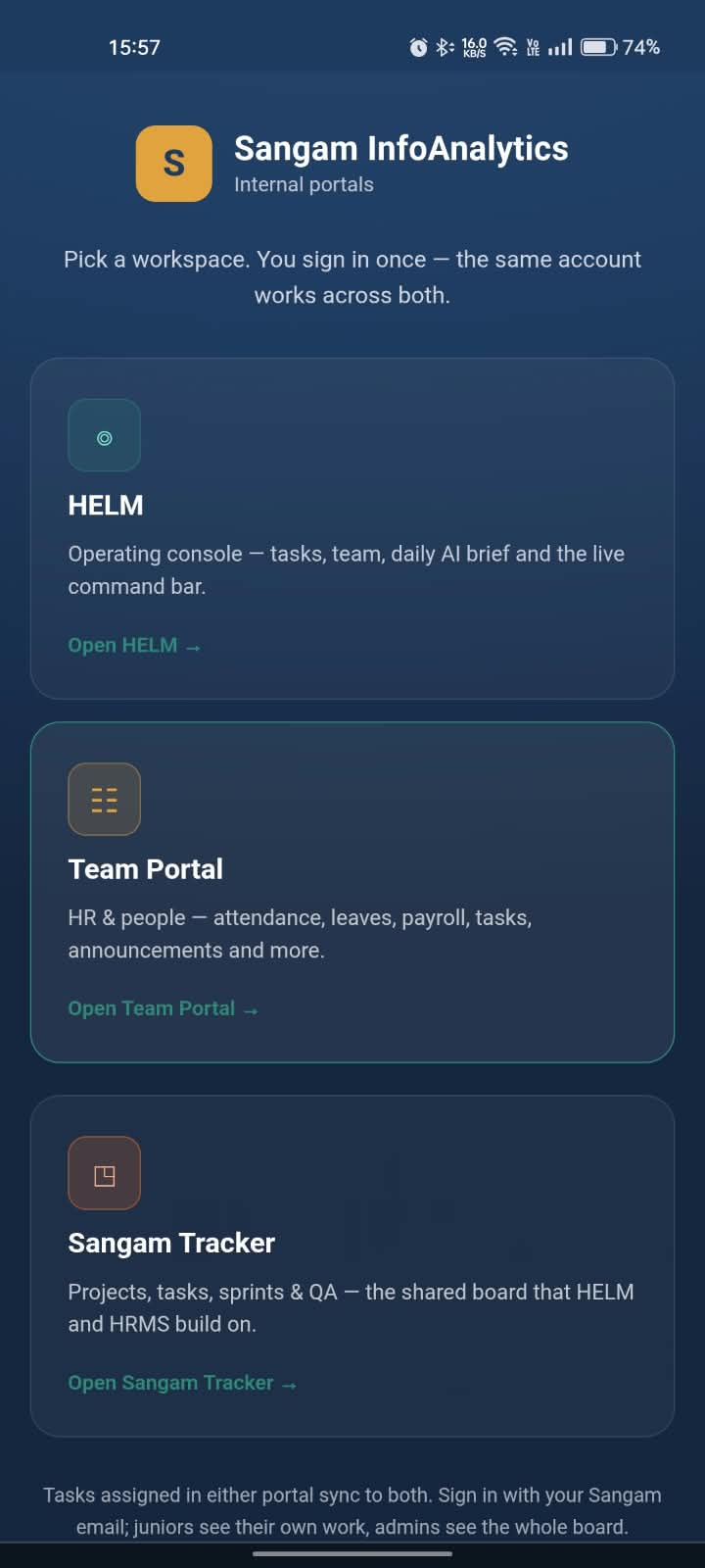 HELM & Team Portal interface screenshot